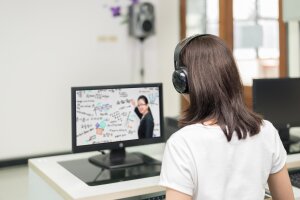 Students attending an online class